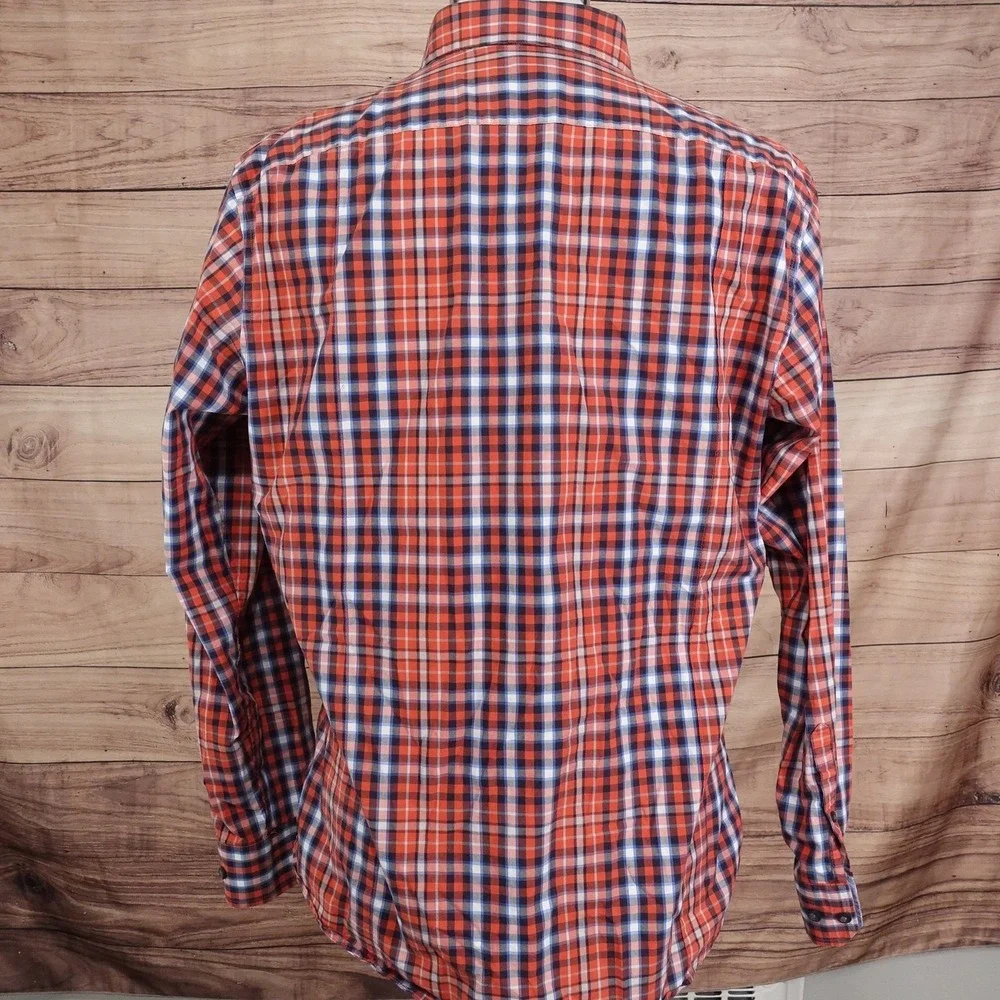 Banana‎ Republic Shirt Mens Large Red Plaid Button Up Slim Fit Stretch Casual